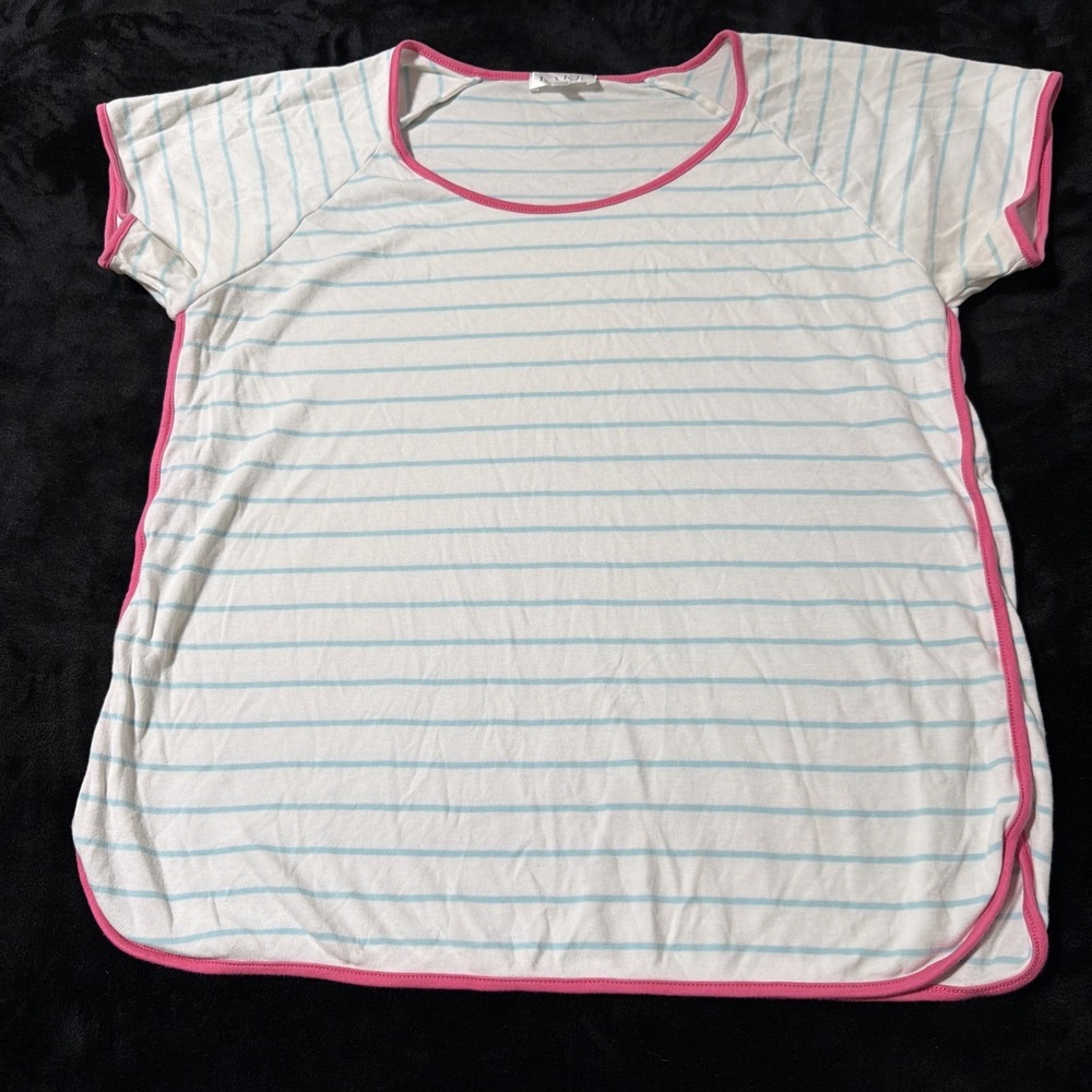 Lake Pajama Top Only Women's Medium Striped Blue Green White Pima Cotton Soft